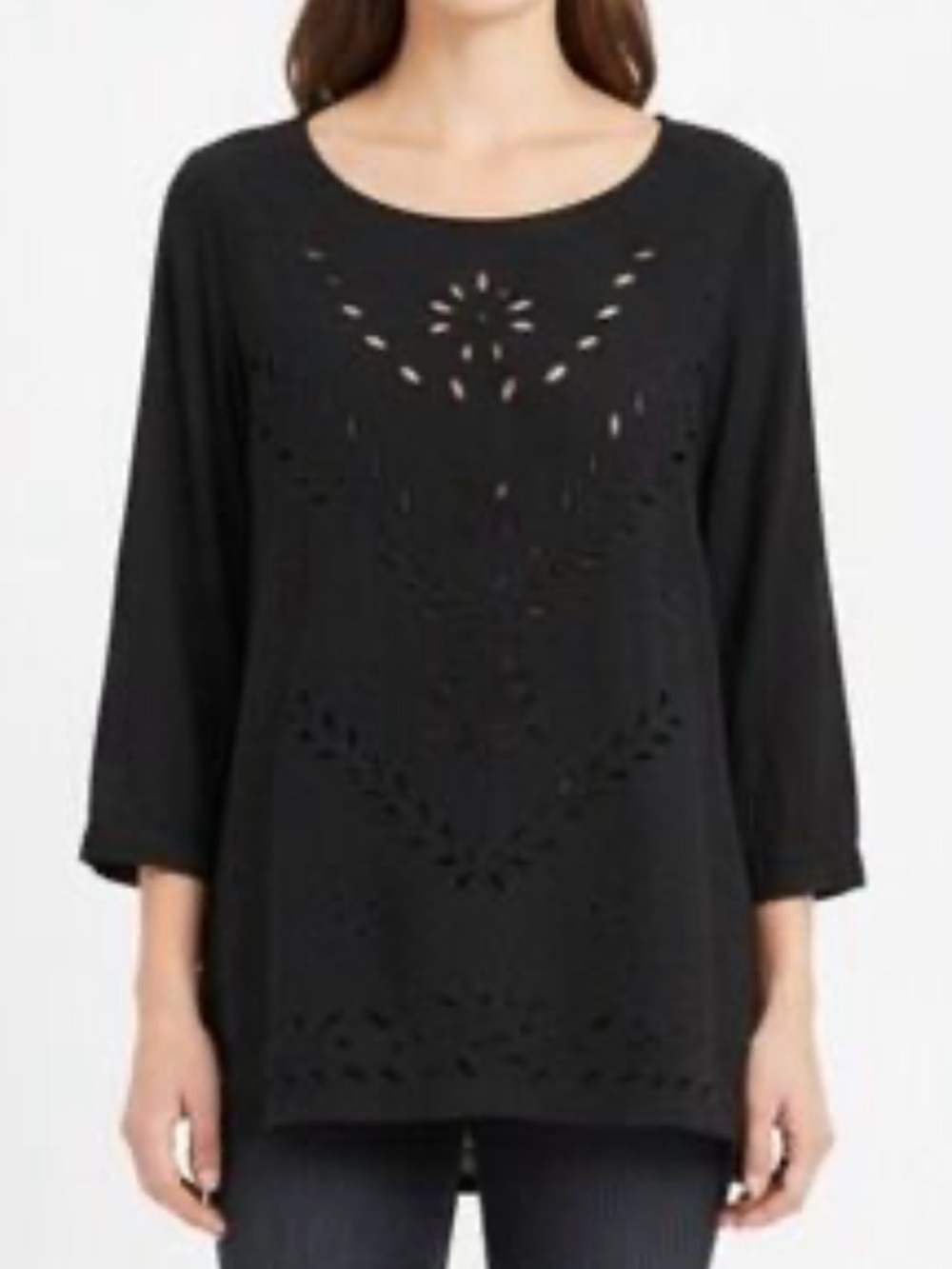 Club Monaco Black Silk Cutout Detail Long Sleeve Blouse